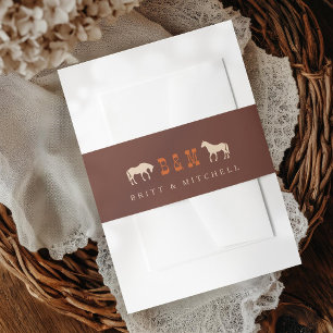 Horse Rail Fence Oak Tree Western Wedding Horses Invitation Belly Band