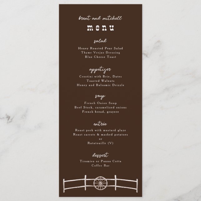 Horse Rail Fence Wagon Wheel Dinner Menu (Front)
