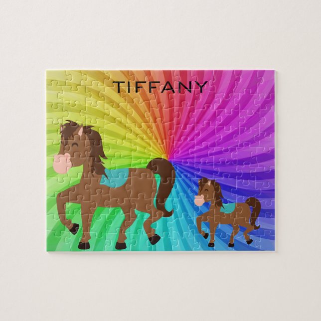 Horse & Rainbows puzzle personalised for kids. (Horizontal)