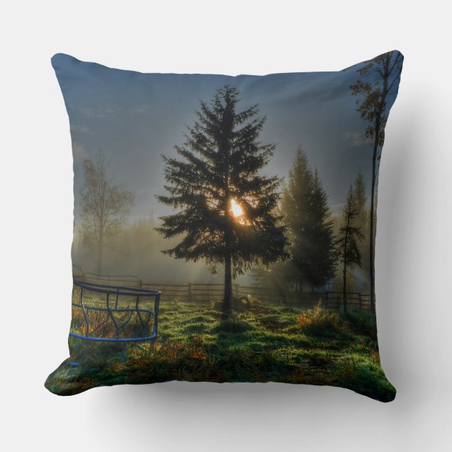 Horse Ranch Sunrise Nature Photo Cushion (Front)