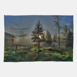 Horse Ranch Sunrise Nature Photo Tea Towel