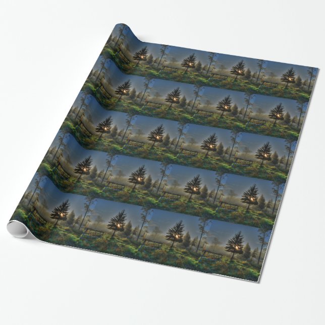 Horse Ranch Sunrise Nature Photo Wrapping Paper (Unrolled)