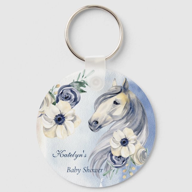 Horse ranch watercolor flowers baby shower key ring (Front)