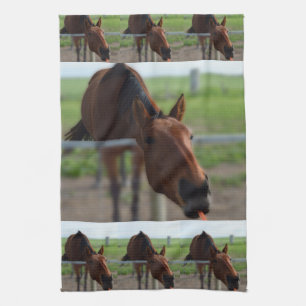 Horse Reaching For A Carrot, Tea Towel
