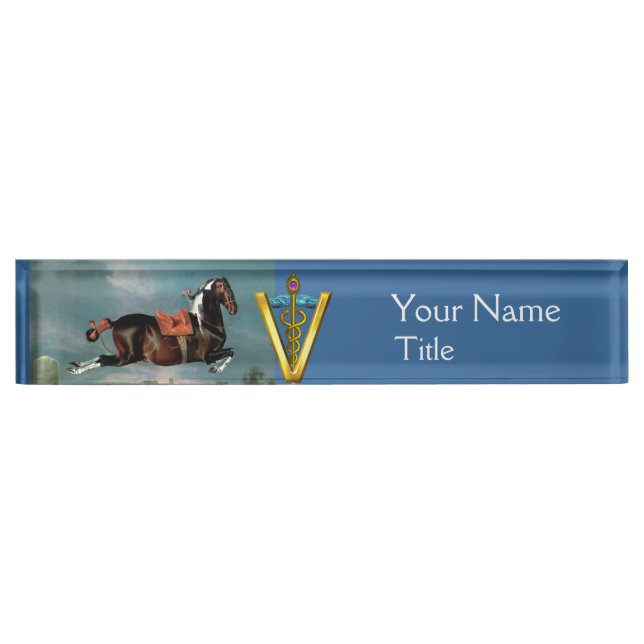 HORSE REARING "GOLD CADUCEUS VETERINARY SYMBOL NAMEPLATE (Front)