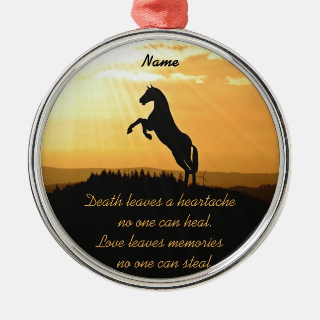 Horse Rearing Silhouette At Sunrise Metal Tree Decoration (Front)