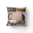 Horse Rider Photo Collage Pink Custom Cushion