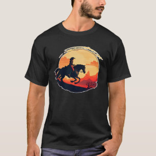 Horse Rider Retro Vintage Sunset Horse Girl Graph T-Shirt