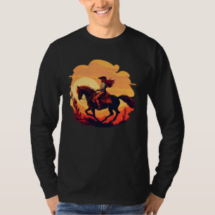 Horse Rider  Retro Vintage Sunset Horse Girl Graph T-Shirt