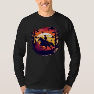 Horse Rider Retro Vintage Sunset Horse Girl Graph T-Shirt