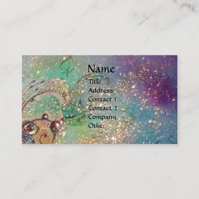 HORSE RIDERS,MUSIC IN NIGHT Blue Gold Sparkles Business Card (Front)