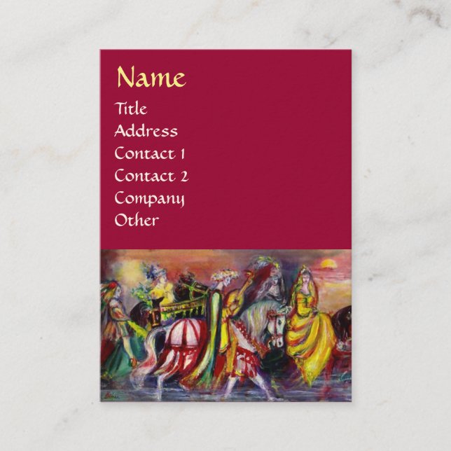 HORSE RIDERS,MUSIC IN NIGHT Fantasy Red Business Card (Front)