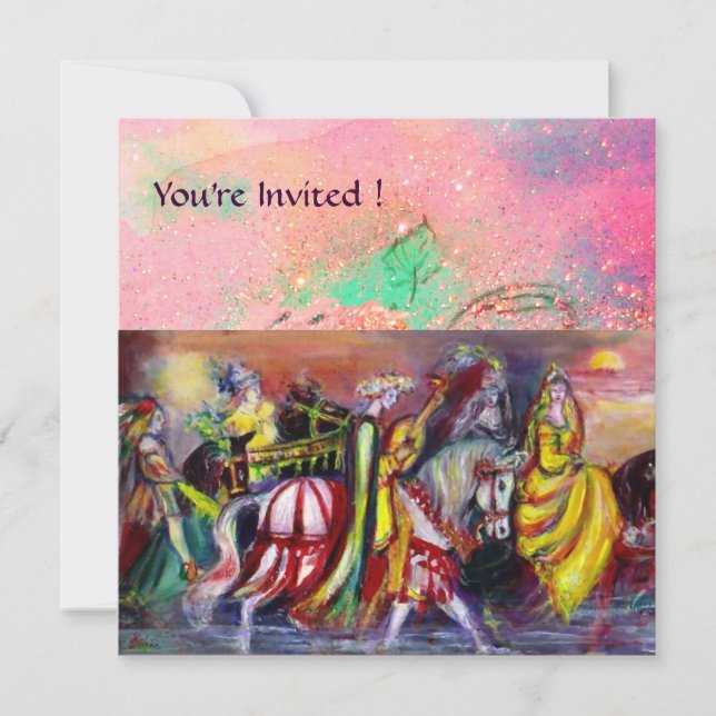 HORSE RIDERS ,MUSIC IN NIGHT, Pink Gold sparkles Invitation (Front)