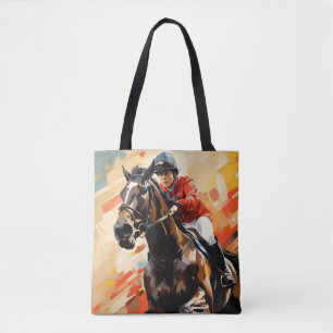 Horse Riding Action Sport Painting Abstract Art Tote Bag