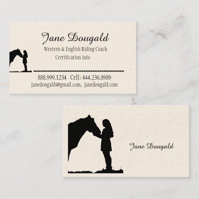Horse Riding Coach Instructor Trainer Custom  Business Card (Front/Back)