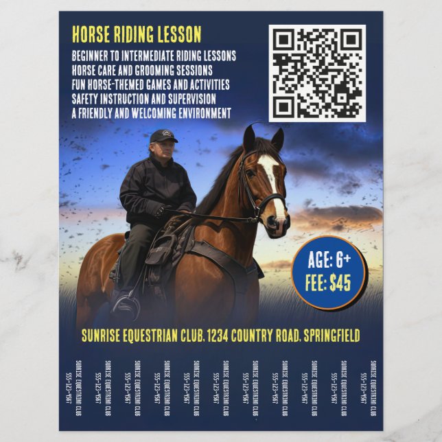 Horse Riding Lesson Flyer with QR Code v.3 (Front)