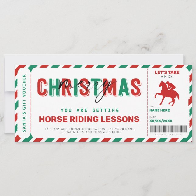 Horse Riding Lessons Christmas Gift Ticket Voucher (Front)