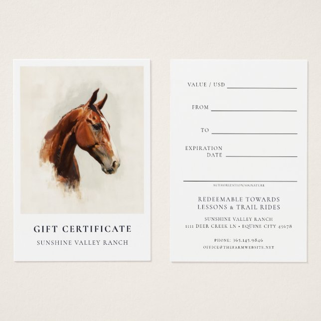Horse Riding Lessons Gift Certificate Template (Front & Back)