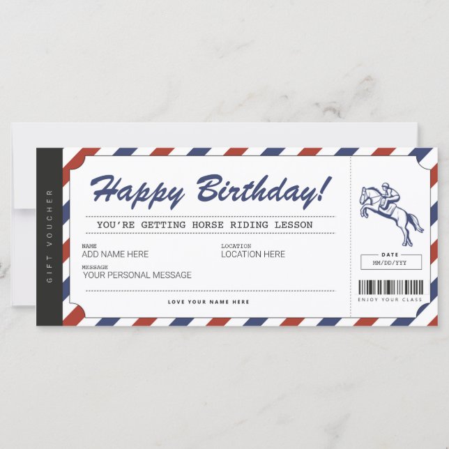 Horse Riding Lessons Gift Ticket Voucher (Front)