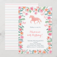 Horse Riding Pony Lessons Party Invites for Girl