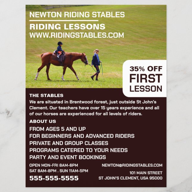 Horse Riding Portrait, Riding Instructor, Academy Flyer (Front)