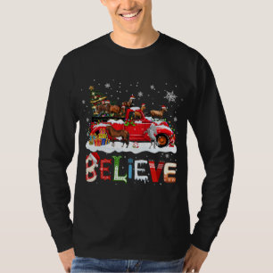 Horse Riding Red Truck Christmas Tree Believe Sant T-Shirt