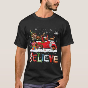 Horse Riding Red Truck Christmas Tree Believe Sant T-Shirt