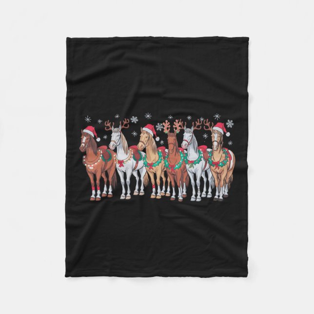 Horse Riding Santa Hat Christmas Lights Animal Lov Fleece Blanket (Front)