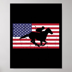 Horse Riding Us Flag Horseback Racing Patriotic Eq Poster