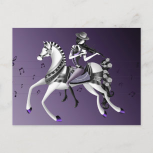 Horse Riding Violinist Purple Postcard