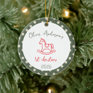 Horse Rocking First Christmas Baby Boy or Girl  Ceramic Tree Decoration