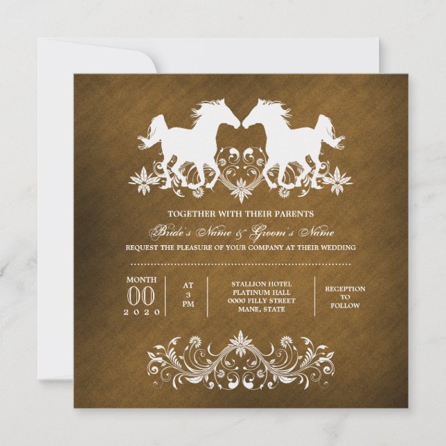 Horse romantic floral barn invitation (Front)