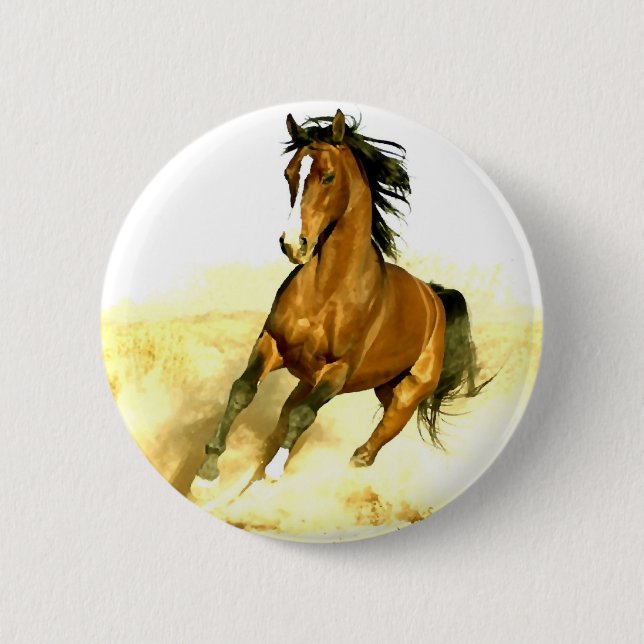 Horse Running 6 Cm Round Badge (Front)