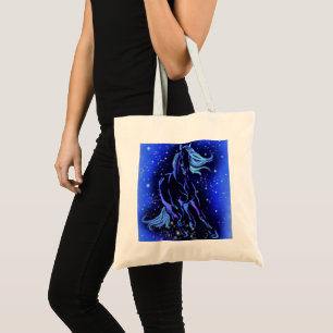 Horse Running At Blue Starry Night Tote Bag