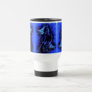 Horse Running At Blue Starry Night Travel Mug Gift