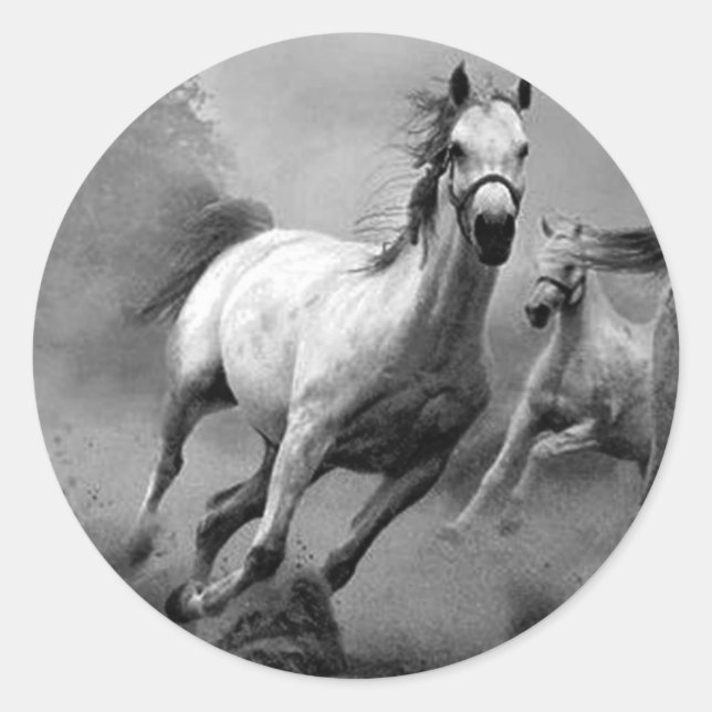 Horse Running Classic Round Sticker (Front)
