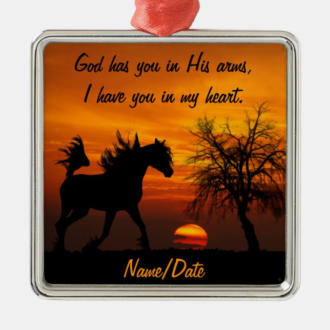 Horse Running Free at Sunset Metal Tree Decoration (Front)