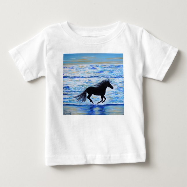 Horse Running Free by the Sea Painting Baby T-Shirt (Front)