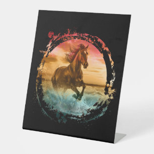 HORSE RUNNING IN SEASHORE SEASCAPE PEDESTAL SIGN