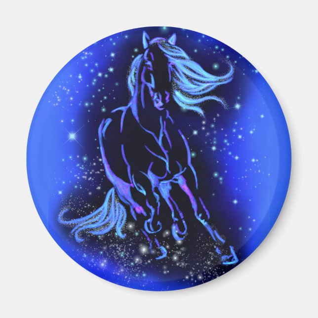 Horse Running Magnet At Blue Starry Night  (Front)