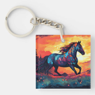 Horse Running On Field Abstract Art Horse Lovers Key Ring