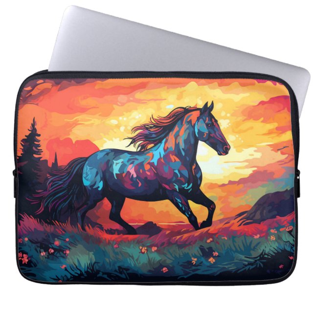 Horse Running On Field Abstract Art Horse Lovers Laptop Sleeve (Front)