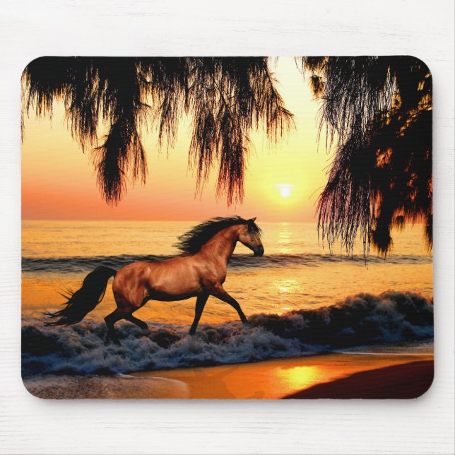 Horse running on sunset beach mouse pad (Front)