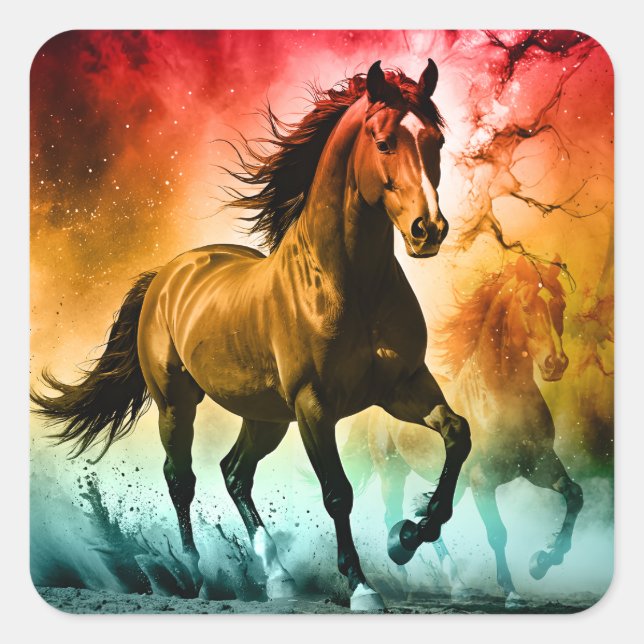 Horse running  square sticker (Front)