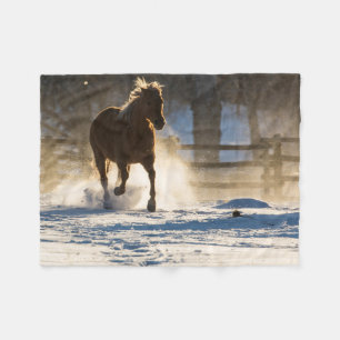 Horse Running Through the Snow Fleece Blanket