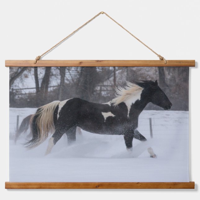 Horse Running Through the Snow Hanging Tapestry (Front)
