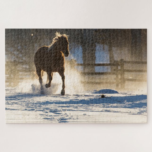 Horse Running Through the Snow Jigsaw Puzzle (Horizontal)