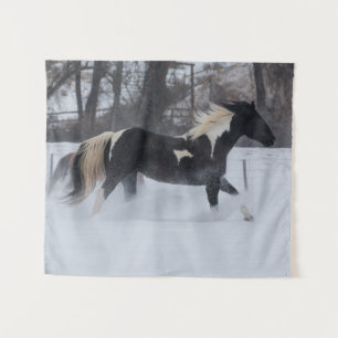 Horse Running Through the Snow Tapestry
