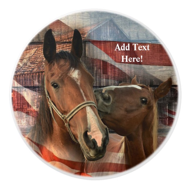Horse Rustic Barn American Flag Ceramic Knob (Front)