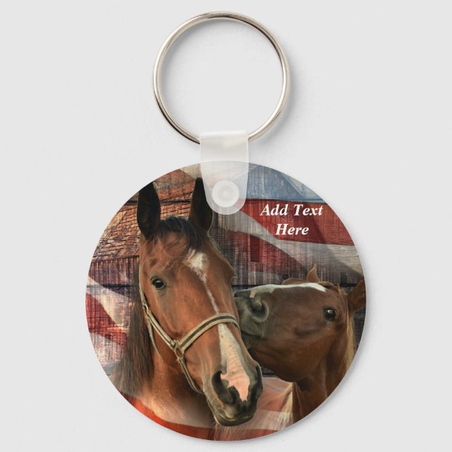 Horse Rustic Barn American Flag Key Ring (Front)